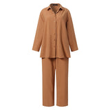 2022 ZANZEA Autumn Women 2PCS Suit Full Sleeve Turn-Down-Collar Solid Button Blouse Female Bohemian Holiday Loose Pockets
