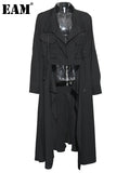 Women Black Irregular Big Size Long Trench New Lapel Long Sleeve Windbreaker Fashion Tide Spring Autumn 2023