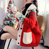 Woman Sweaters Christmas Red Sweater Cardigan Women Thickened Autumn Winter 2020 Loose Knitted Coat Femme Chandails Pull
