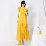 TWOTWINSTYLE Elegant Solid Dress For Women Stand Collar Flying Sleeve High Waist Minimalist Long Dresses Female Fashion