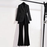 2023 Personalized Lace-up Pleated Jacket Blazer Loose Wide Leg Pants Two-piece Elegant Women's Pants Suit Office