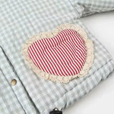 Plaid Heart Patchwork Pocket Puffer Jacket-Outfit