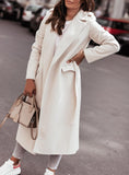 Winter Elegant Turndown Collar Long Woolen Coat with