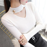 Casual Pullover Sweaters Women Knitted Autumn Winter Half Turtleneck Hollow Jumper Femme Pull Knit Top White Mujer