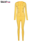 Women Summer Casual Two Piece Set Hooded Crop Tops Sporty Leggings Matching Stretchy Soft Skinny Fitness Slim