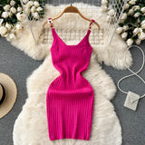 Women Sexy Knitted Pencil Dress Sleeveless Off Shoulder Elastic Slim Party Dresses Summer Fashion Sheath Strap