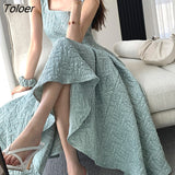 Jacquard Dress Ladies 2023 Summer Sleeveless Elegant Clothes Female A-line Square Neck Vestido Spaghetti Strapped