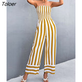 Elegant Strapless Jumpsuit Long Women Fashion Black Striped Overalls Wide Leg Rompers Backless Sexy Outfits For