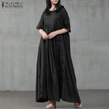 ZANZEA 2022 Vintage Summer Maxi Dress Women's Pleated Sundress Half Sleeve Long Vestidos Female Casual O Neck Robe