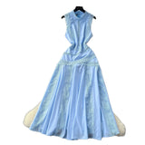 High-End Squeal Lace Splicing Sleeveless Waist Dress Women's Summer Thin Temperament Elegant Long