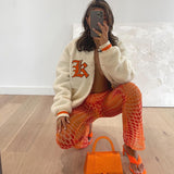 Y2k Green Print Fashion Baseball Bomber Coat 2021 Autumn Winter Oversized Patchwork Jacket Varsity Women Casual
