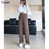 White Wide Leg Pants for Women High Waist Pockets Pants Loose Workwear Office Lady Female Black Trousers S-XL