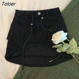 Drawstring High Waist Mini Skirt Women Streetwear Big Pocket Cargo Skirt Woman Fashion 2023 short A Line y2k Skirts