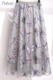 Floral Skirt Women 2023 Spring Summer Autumn Long Gauze Skirt High Waisted Grace Fashion Puff Skirts Elegant Mujer