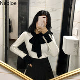 2023 Korean Spring Women Slim Sweater Winter Clothes Knitted Jumper Lace Up Long Sleeve Elegant Pullover Pull Femme