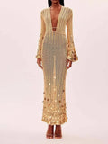 2025 New Temperament V-Necked Liangs Sleeve Knitted Long