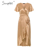 Party Leopard print party dress Sexy V-neck short sleeves dots wrap dress Women elegant split lace ruffled belt long
