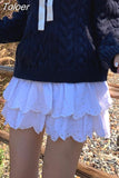 Y2k White Mini Skirt Women Summer Korean Fashion Embroidered Double-layer Ruffle Fairycore Cute High Waist Skirt