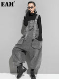 High Waist Black Pocket c Denim Overalls Trousers New Loose Fit Pants Women Fashion Tide Spring Autumn 2023