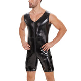 Toloer Men's Mirror Bright Leather Jumpsuit Sexy Zipper Open Gear No Odor Size Accurate-Outfit