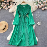 2022 Autumn New Lace Embroidery Dress Women Long Sleeves Dresses Female Vintage Party Beach Maxi Long