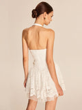 New Women's White Lace Dress French Sleeveless Hanging Neck V-Neck