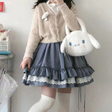 Kawaii Lace Lolita Skirt Women Harajuku Vintage Ruffle Patchwork Elastic Waist Mini Skirts Soft Girl Japanese
