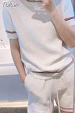 Summer Women's Tracksuit Knitted 2 Piece Sets Short Sleeve Pullover Sweater And Shorts Ladies Casual Matching Sets
