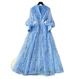 Retro Elegant Dress Woman 2025 New High-End Collar Single Buckle Waist Embroidery Mesh