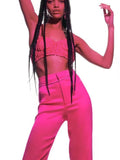 2022 Autumn Rose Red Women Pants Fashion Heart Open Satin Pants For Women High Waist Elegant Wide Trousers