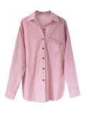Fashion Women's Shirt Lapel Single Breasted Asymmetric Pockets Pink Stripe Sunscreen Blouse Female Summer 2023 New