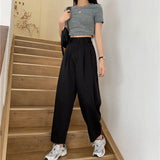Women All-match Summer BF Style Minimalist Ladies Ankle-Length Trousers Wide-leg Chic Leisure Popular Female