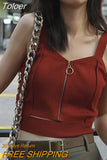 Women Crop Top Club Sexy Zipper Cotton Camisole Ladies Sleeveless Solid Simple Straps Tops Women Black Knitted Tank