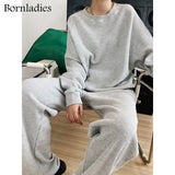 2021 Autumn Women Waffle Cotton Sweatshirt Suit Oversized Sets Female Loose Sweatshirt + Long Pants Suits Short