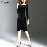 Vintage Velvet Dress New Women Long Sleeve Slim Side Split Dresses Knee Length Elegant Party Dress