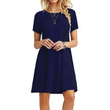 Color Summer Womans Printed Dress Short Sleeve Mini Causal Dress Crew Neck Basic A-line Floral Printed Leopard Thick