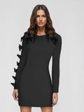 Long Sleeve Bow Cut Out Solid Mini Dress-Outfit