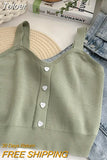 Women Plain Button Up Camis Y2K Crop Tops Knitted Tank Tops Strappy Cute Tops For Women Casual Camisole