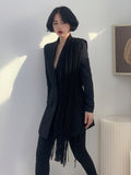 Fashion Women Suit Jackets Notched Collar Full Sleeve Single Breasted Asymmetric Tassels Blazers Summer 2023 New