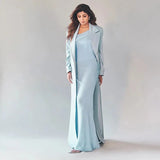 Blue Satin Corset Chiffon Off-shoulder Maxi Dress-Outfit