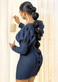 Sexy Cut Out Puff Sleeve Blue Denim Bodycon
