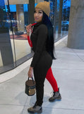 Casual Contrast Hoody Top And Pant 2 Piece