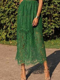 Fashion Women's Dress New Sleeveless Patchwork Contrast Color Lace Mid-calf Spaghetti Strap Dresses Summer 2023
