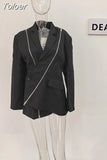 Asymmetrical Women's Blazer New Notched Loose Single Breasted Metal Zipper Long Sleeve Suit jackets Tide Autumn 2023