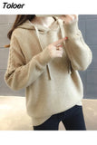 Fashion 2023 Autumn Winter Knit Hooded Solid Color Pullovers Korean Style Thick Sweater Women Knitwear Clothes Blue