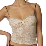 Camisole y2k Women Aesthetic Floral Lace Patchwork Spaghetti Strap Sleeveless Crop Top Low Cut Tee Vest