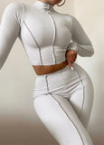 Ribbed Turtleneck Crop Top and Pants 2pc