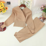 Varey Lin Women Sexy V-neck Knitted Skirt Suits Autumn Winter Batwing Sleeve 2 Pieces Elegant Office Lady Knitting Suit