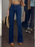Girls Blue High Waist Microhorn Jeans Women's Autumn Edition Thin Straight Horseshoe Long