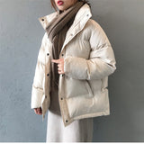 Fashion solid women winter down jacket stand collar short single-breasted coat preppy style parka ladies chic outwear